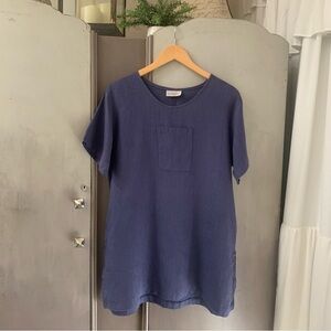 Match Point Linen Blue Short Sleeve Tunic Top